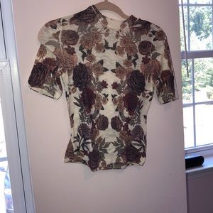 Flower Print Short Sleeved Sweater